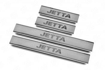 1 399 р. Накладки порожков салона Russtal  Volkswagen Jetta  A6 (2015-2018) (Нержавейка шлифованная с надписью). Увеличить фотографию 1