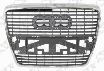 6 949 р. Решетка радиатора SAT (под гос. номера, хром) Audi A6 C6 дорестайлинг, седан (2004-2008) (Неокрашенная). Увеличить фотографию 1