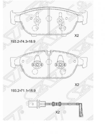 Комплект передних тормозных колодок SAT (Китай) Audi A6 C7 дорестайлинг, седан (2010-2014)