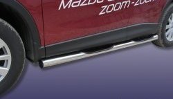 15 249 р. Защита порогов из трубы d76 мм с пластиковыми вставками для ног Slitkoff Mazda CX-5 KE дорестайлинг (2011-2014) (Нержавейка, Полированная). Увеличить фотографию 1