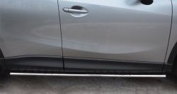 Защита порогов с круглыми вставками для ног из овальной трубы диаметром 75x42 мм Russtal Mazda CX-5 KE дорестайлинг (2011-2014)