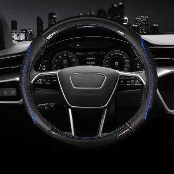 Оплетка руля (кожзам+карбон, 37-39 см) Автопилот BLW-006 Renault Sandero (BS) (2009-2014)  (черный/синий)