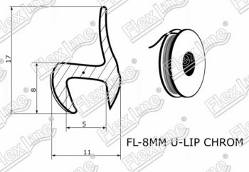 104 р. Универсальный уплотнитель FlexLine (жесткий 8 mm U-LIP, хромированная полоса, 1 погонный метр) Mazda CX-5 KE дорестайлинг (2011-2014). Увеличить фотографию 2