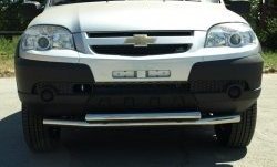 3 699 р. Двойная защита переднего бампера из труб диаметрами по 63.5 мм Металл Дизайн Chevrolet Niva 2123 рестайлинг (2009-2020) (Сталь с покрытием, цвет серебристый). Увеличить фотографию 1