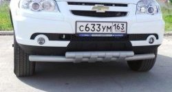 4 549 р. Двойная защита переднего бампера из труб диаметром по 63.5 мм с защитой картера Металл Дизайн Chevrolet Niva 2123 рестайлинг (2009-2020) (Сталь с покрытием, цвет серебристый). Увеличить фотографию 1