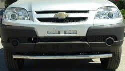 3 389 р. Одинарная защита переднего бампера Металл Дизайн диаметром 63.5 мм (рестайлинг) Chevrolet Niva 2123 рестайлинг (2009-2020) (Сталь с покрытием (металл. торцы), Цвет серебристый). Увеличить фотографию 1
