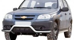 3 899 р. Фигурная защита переднего бампера диаметром 63.5 мм Металл Дизайн Chevrolet Niva 2123 рестайлинг (2009-2020) (Сталь с покрытием, цвет серебристый). Увеличить фотографию 1