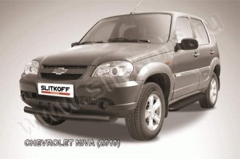 6 949 р. Защита переднего бампера Slitkoff (d76, черная) Chevrolet Niva 2123 рестайлинг (2009-2020) (Цвет: серебристый). Увеличить фотографию 1