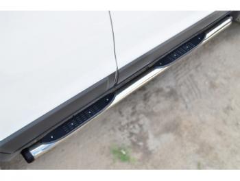 18 799 р. Защита порогов (круглая труба с накладками, диаметр 76 мм) Russtal Chevrolet Niva 2123 рестайлинг (2009-2020) (Пластиковые заглушки). Увеличить фотографию 1